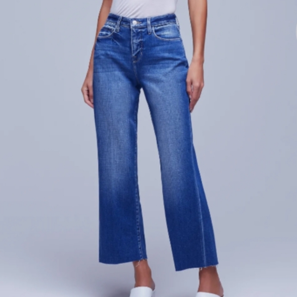 L'Agence High Rise "Wanda" Crop Wide Leg Jeans In Dawson Sz 34 NWT